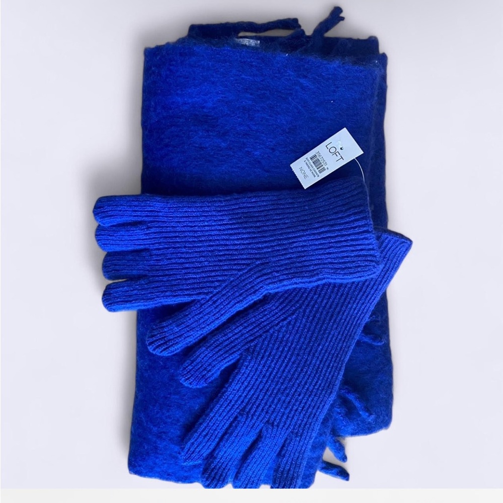Giant Blue Scarf and Gloves Set by LOFT